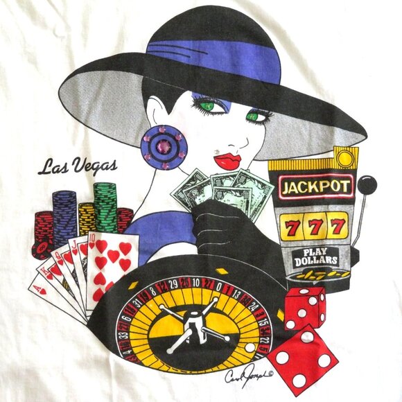 Vintage Dina Michaels Las Vegas Graphic White T-Shirt Carol Joseph Design Womens - Picture 1 of 16